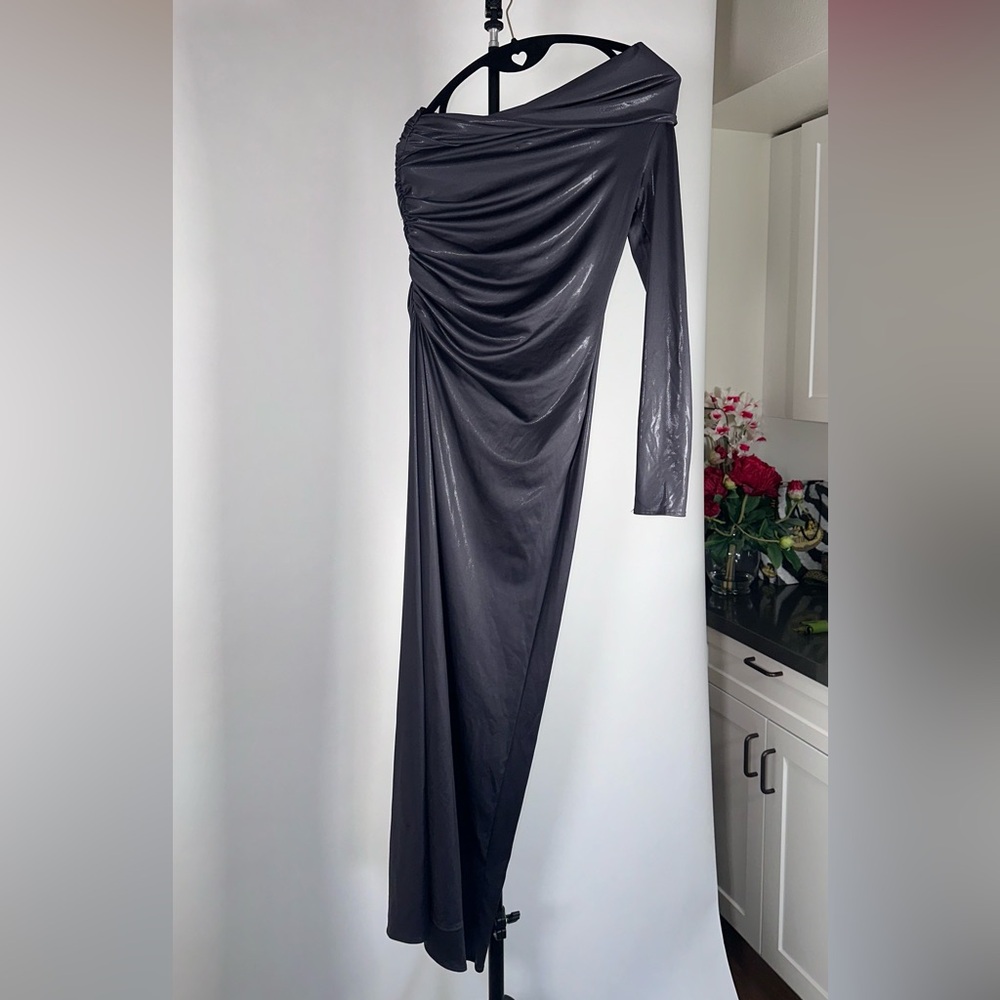 ZARA Dark silver slinky off the shoulder dress size SMALL